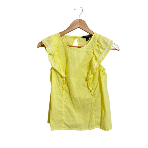 Banana Republic Women's Lemon Yellow Embroidered Short Sleeve Boho Blouse XS - Picture 1 of 6